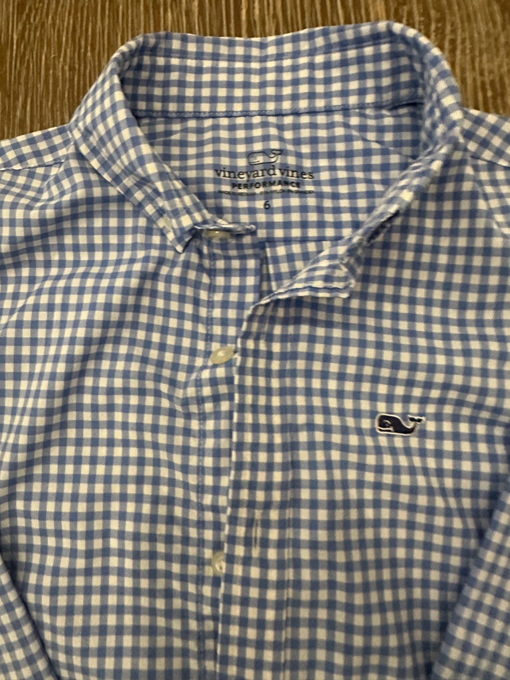 Boy’s Vineyard Vines Light Blue & White Gingham Dress Shirt - Performance Fabric - Picture 3 of 3